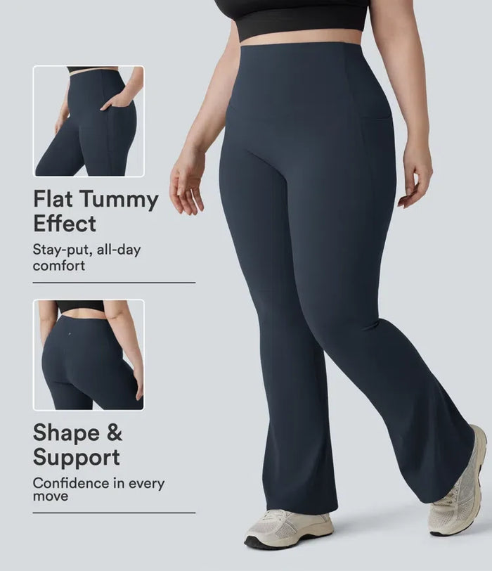 Halara UltraSculpt med hög midja, magkontroll och ficka formande yoga bootcut leggings i plusstorlek