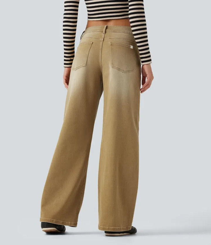 Med låg midja vida ben färgglad vardagsjeans med fickor