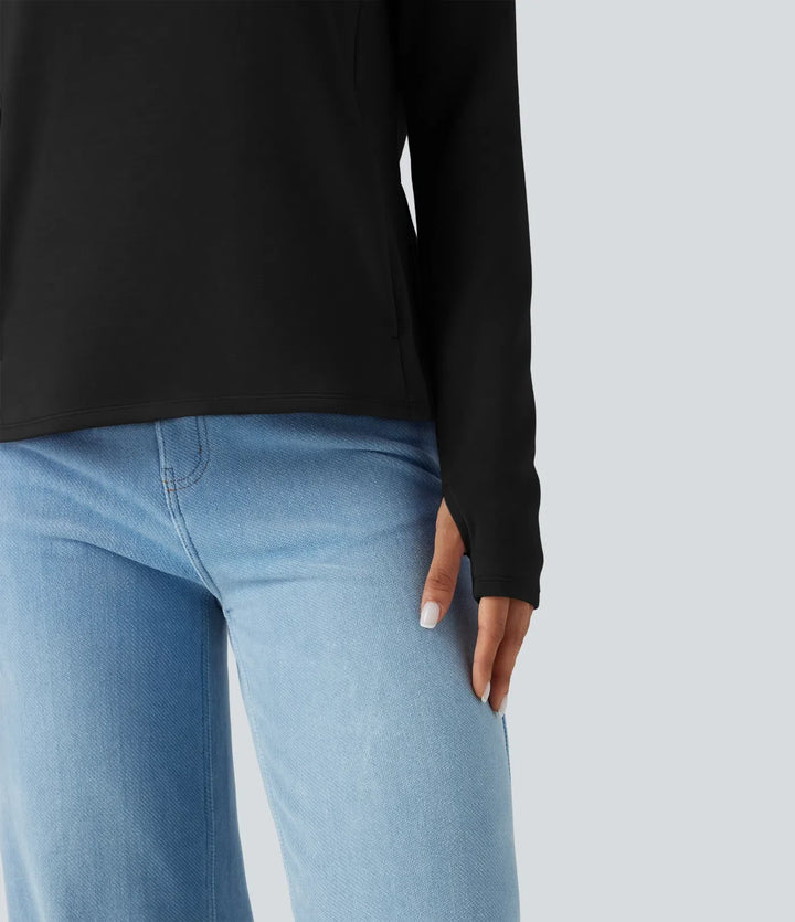 SpacerTek rygglös vriden långärmad tumhål vardaglig sweatshirt med fickor