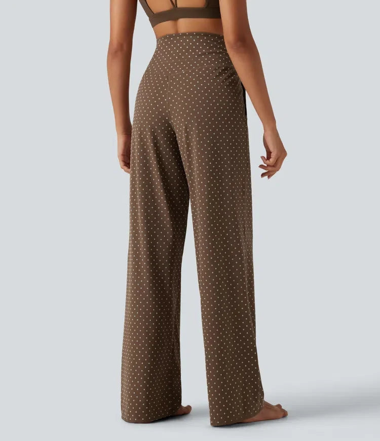 Lyckera UltraSculpt flockad högmidjad magkontroll raka ben prickig yogabyxor med fickor