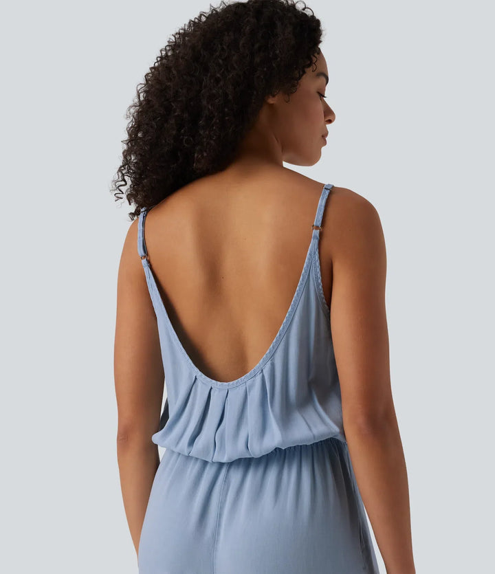 Vida ben denim vardaglig slip jumpsuit med fickor