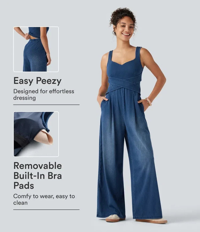 Lyckera Flex inbyggd BH denim vardaglig jumpsuit med fickor-Easy Peezy Edition