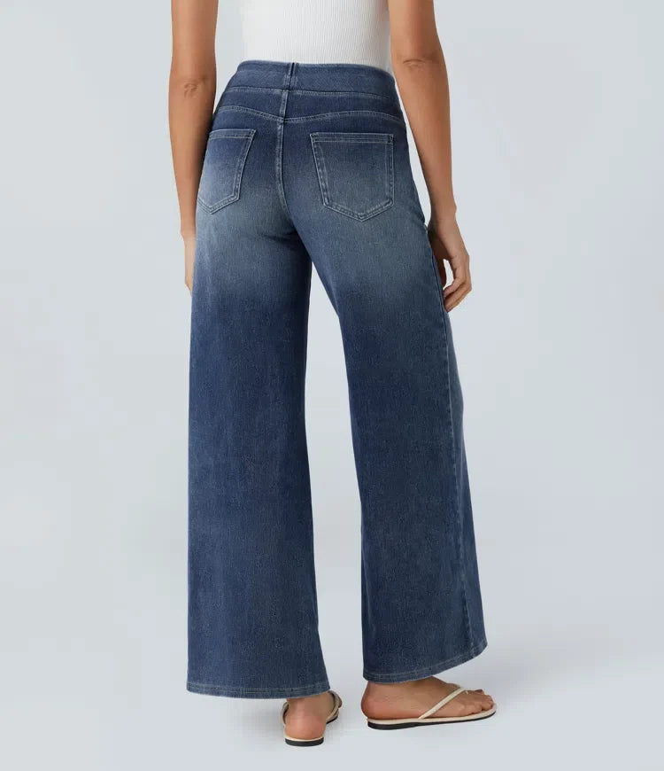 Halara Flex med hög midja och fickor baggy vida ben tvättad vardagsjeans