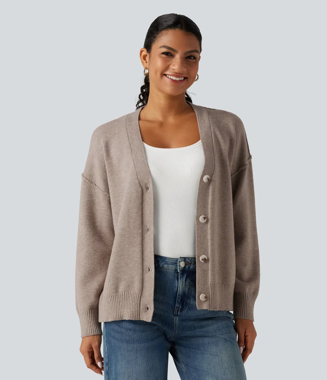 Nedhasad långärmad vardaglig cardigan