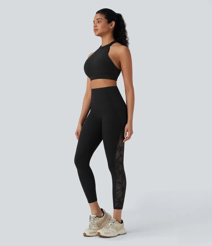 Halara UltraSculpt med hög midja och magkontroll kontrastspets formande träningsleggings med fickor