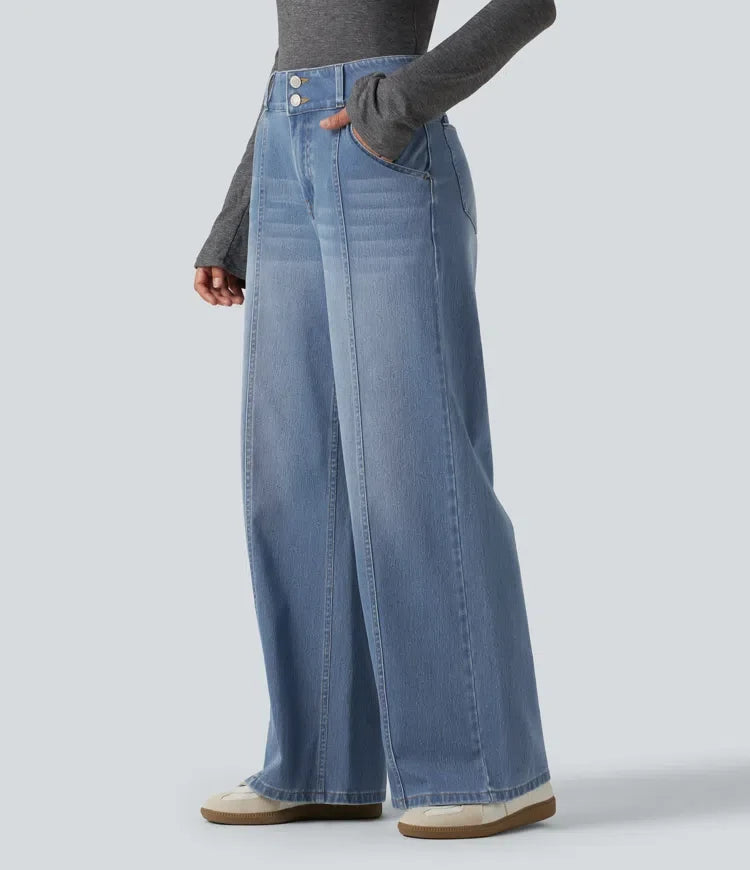 Lyckera Flex medelhög midja vida ben vardagsjeans med fickor