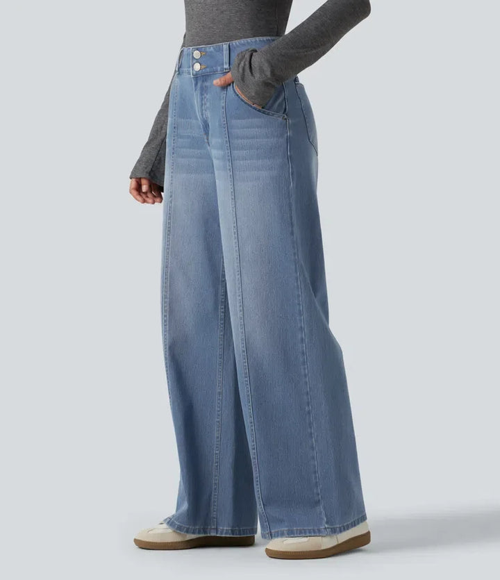 Lyckera Flex medelhög midja vida ben vardagsjeans med fickor