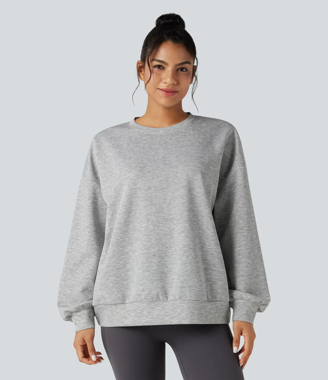 Rund hals långärmad avslappnad vardaglig sweatshirt med fickor