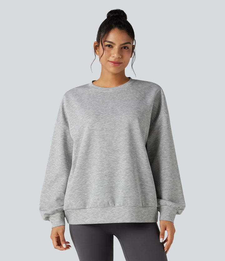 Rund hals långärmad avslappnad vardaglig sweatshirt med fickor