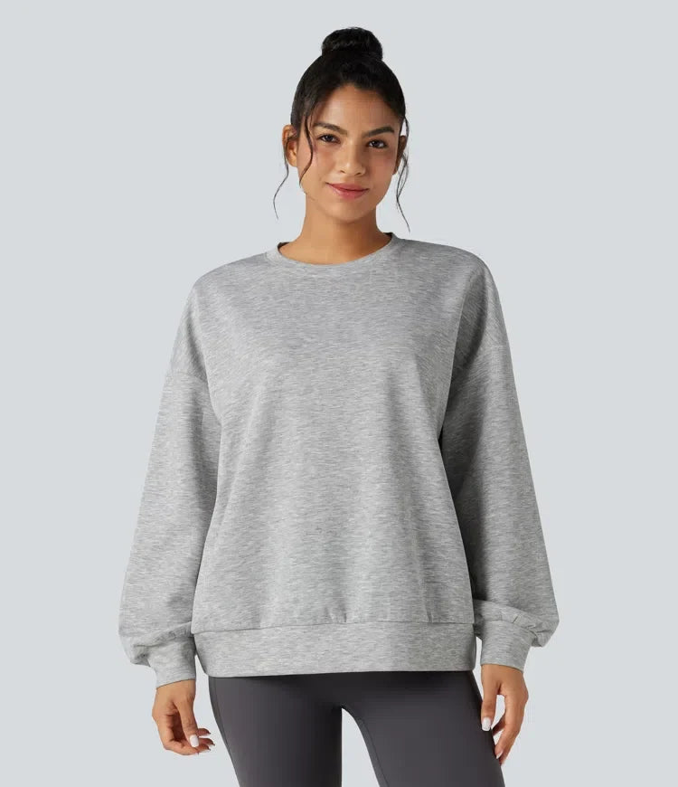 Rund hals långärmad avslappnad vardaglig sweatshirt med fickor