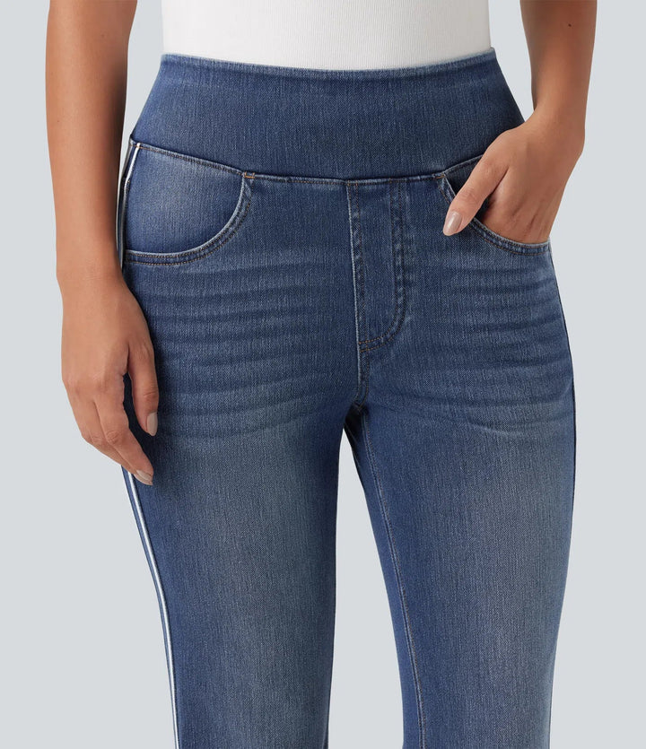 Lyckera Flex högmidjad randig utsvängd tvättad vardagsjeans med fickor