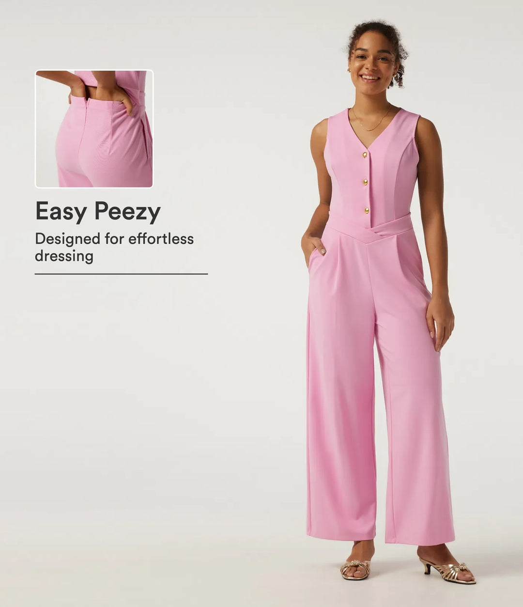 V-ringad ärmlös vida ben arbetsjumpsuit med fickor - Easy Peezy Edition
