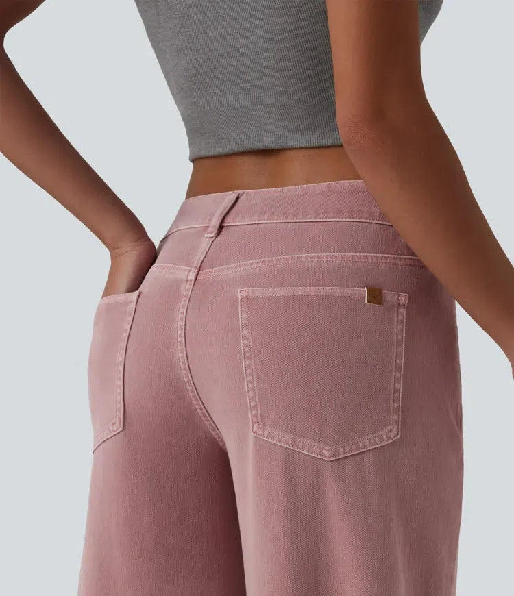 Lyckera Flex asymmetrisk låg midja vida ben färgstark vardagsjeans med fickor