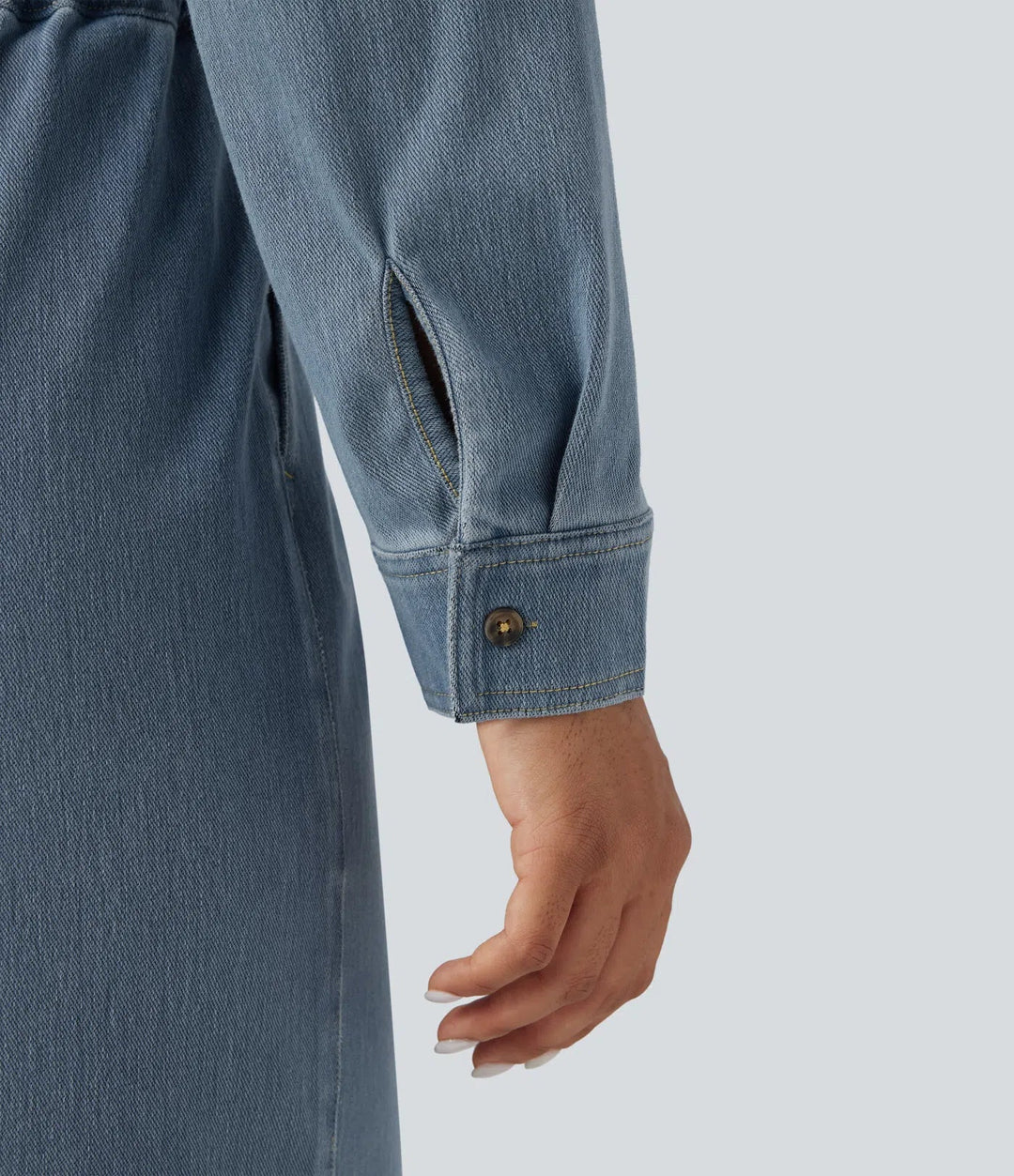 Lyckera Flex långärmad dragsko vida ben tvättad denim vardaglig jumpsuit med fickor-Easy Peezy Edition