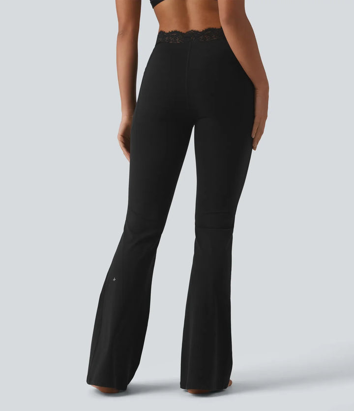 Halara UltraSculpt V-formad med hög midja kontrastspets yoga utsvängd leggings med fickor