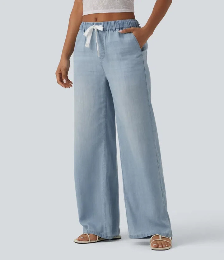 Med medelhög midja dragsko vardagsjeans med fickor