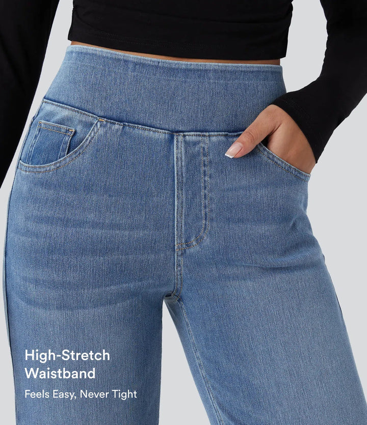 Lyckera Flex högmidjad fickor raka ben tvättad vardagsjeans