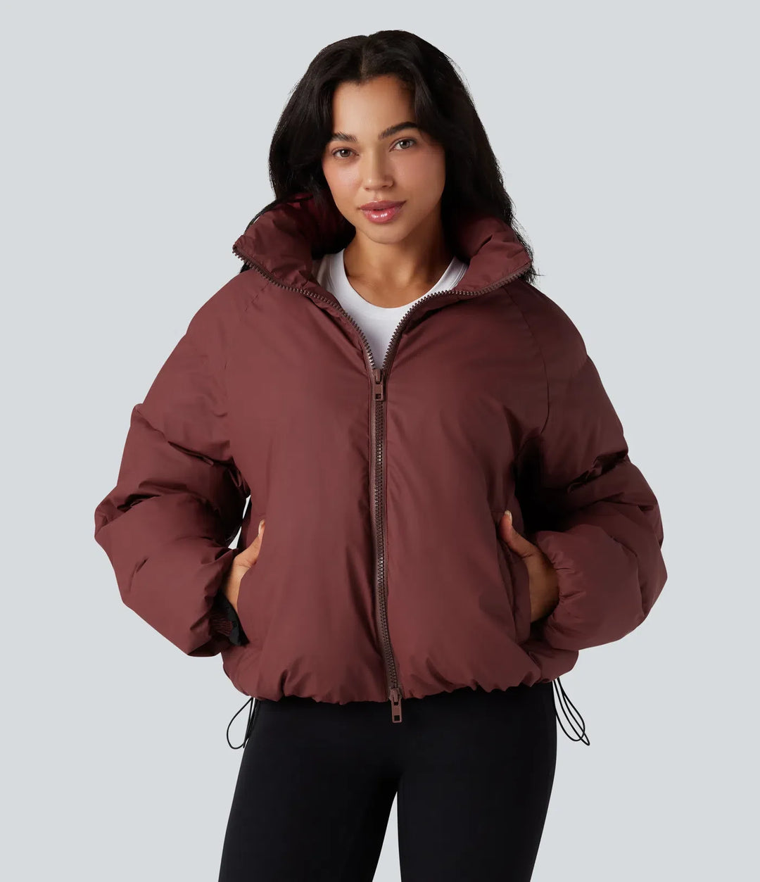 Hög hals dragsko fåll oversized vardaglig vadderad jacka med fickor