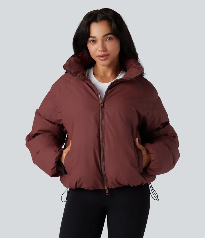 Hög hals dragsko fåll oversized vardaglig vadderad jacka med fickor