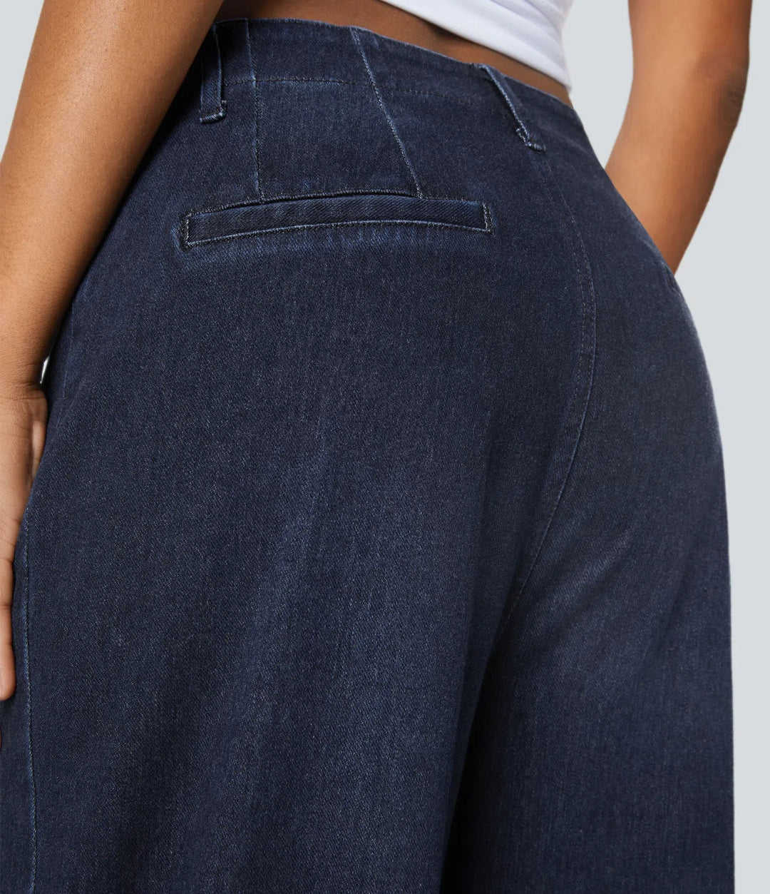 Lyckera Flex högmidjad fickor tvättad vardagsjeans med vida ben