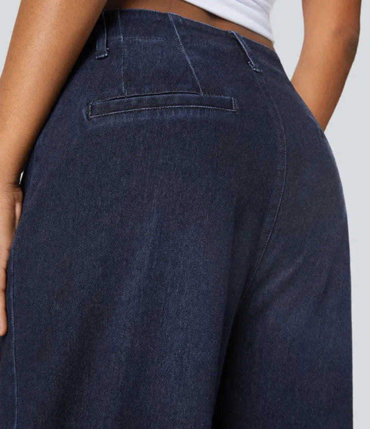 Halara Flex med hög midja och fickor tvättad för vardag vida ben jeans