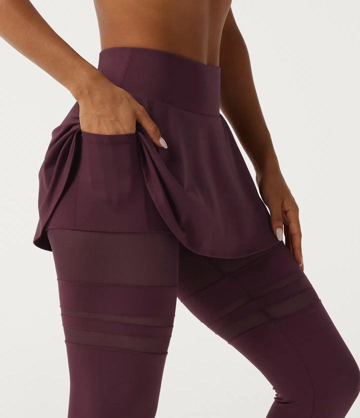 SoftlyZero Airy med medelhög midja plisserad kontrastmesh dansleggings med kjol med fickor