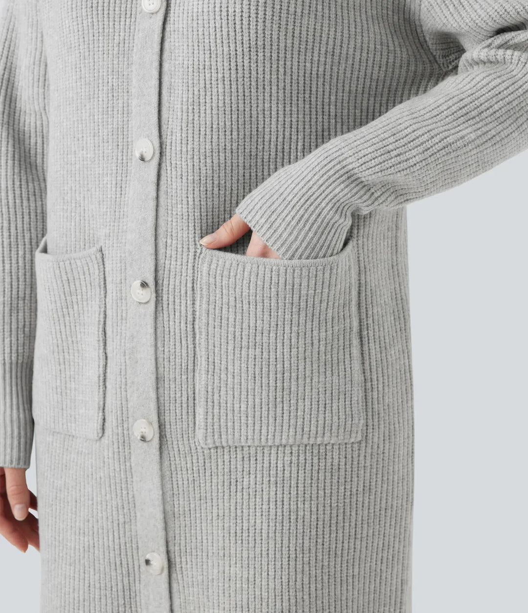 Krage långärmad knapp gylf vardaglig lång modell cardigan med fickor