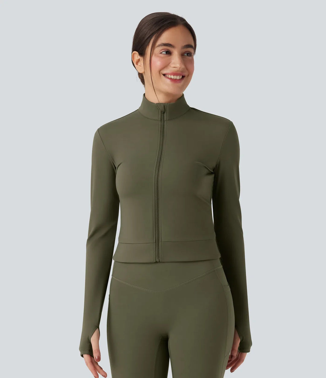 SoftlyZero mjuk plysch ståkrage långärmad tumhål crossover rygg yoga Jackets