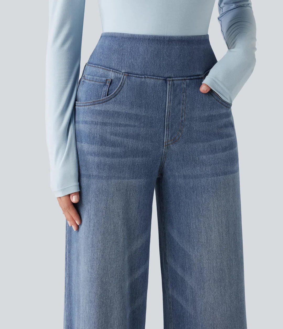 Lyckera Flex denim Heat högmidjad vida ben vardagsjeans med fickor