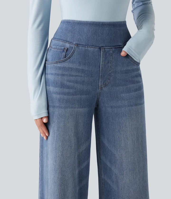 Lyckera Flex denim Heat högmidjad vida ben vardagsjeans med fickor