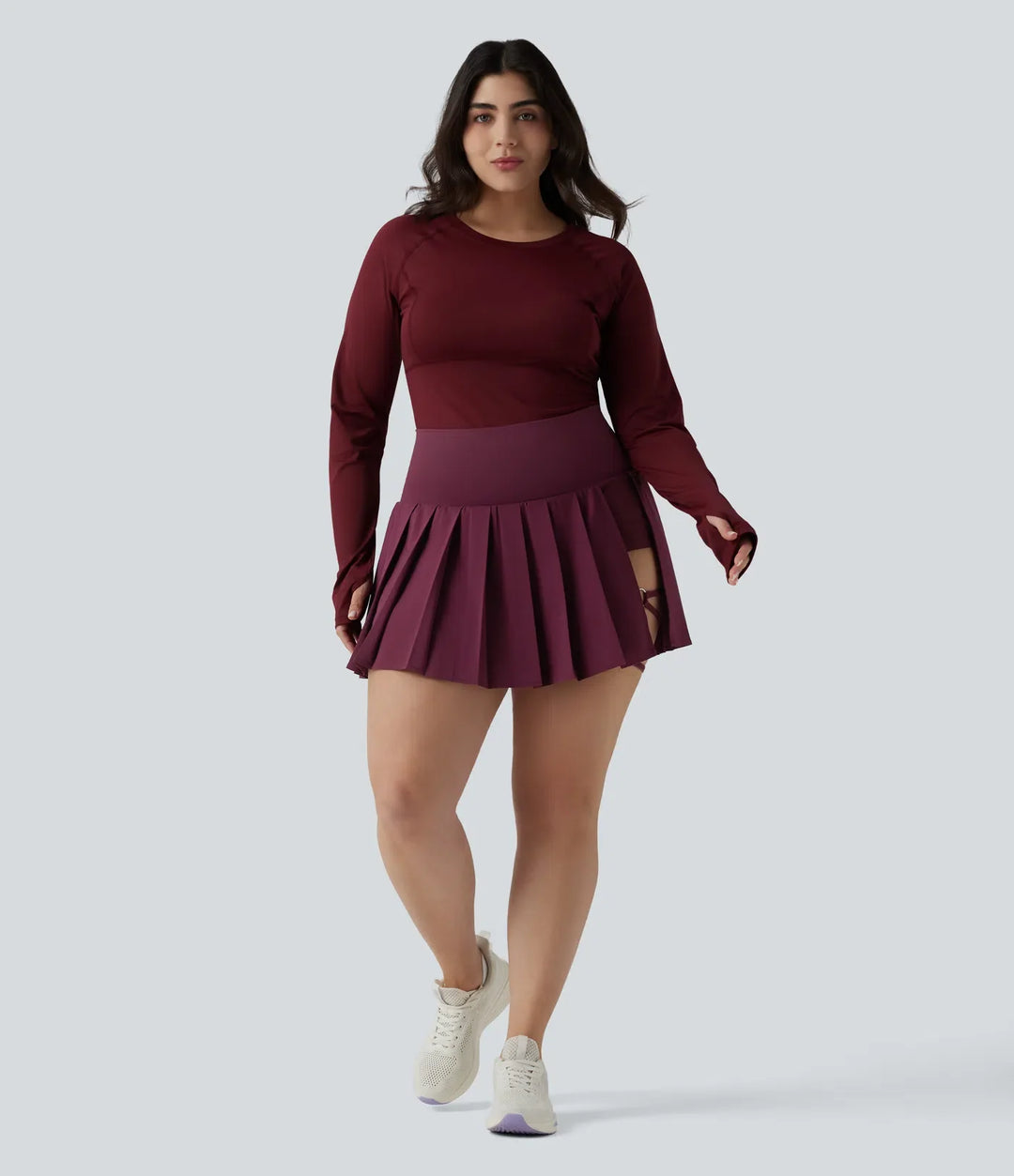 Plusstorlek Breezeful med hög midja plisserad 2-i-1 asymmetrisk fåll snabbtorkande mini yoga kjol med fickor