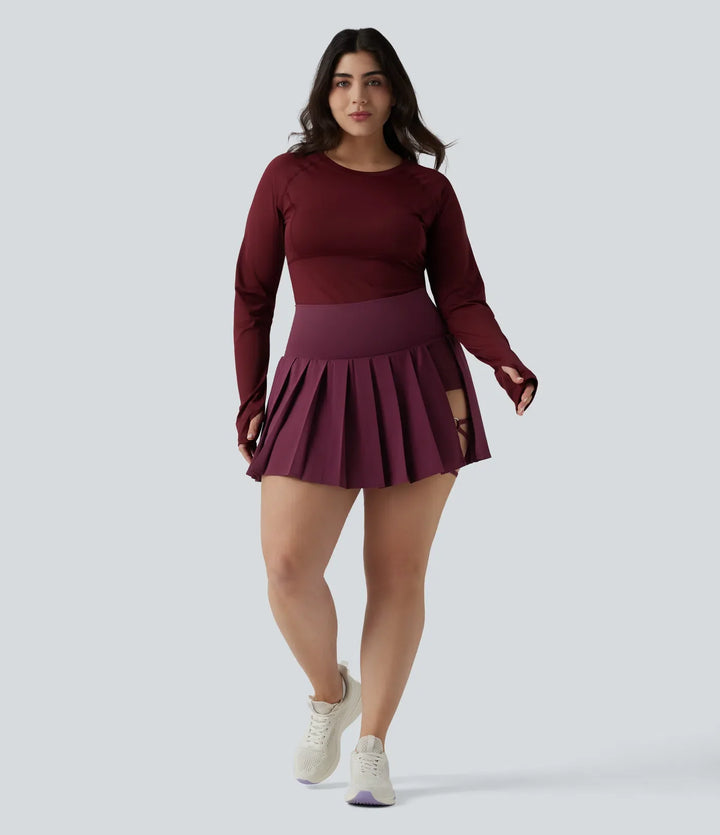 Plusstorlek Breezeful med hög midja plisserad 2-i-1 asymmetrisk fåll snabbtorkande mini yoga kjol med fickor
