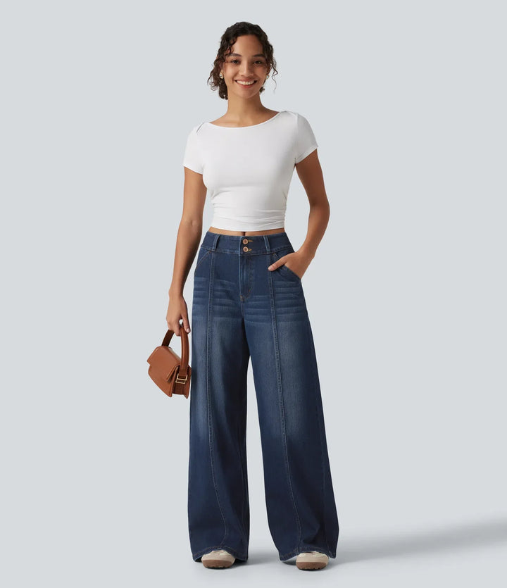 Halara Flex med medelhög midja vida ben vardagsjeans med fickor