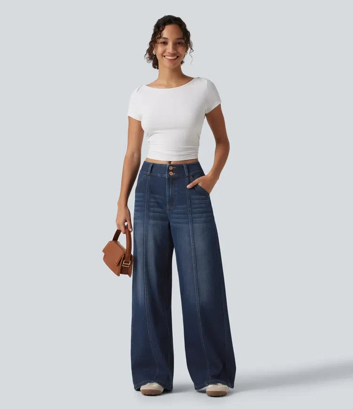 Halara Flex med medelhög midja vida ben vardagsjeans med fickor