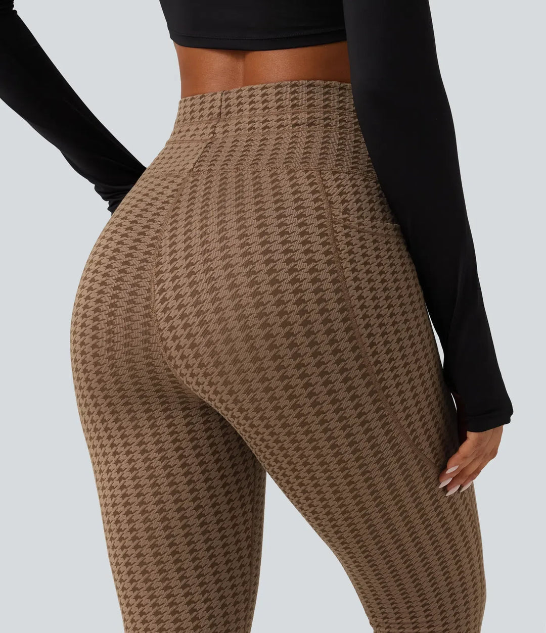 Högmidjad dragsko hundtand yogaleggings med fickor
