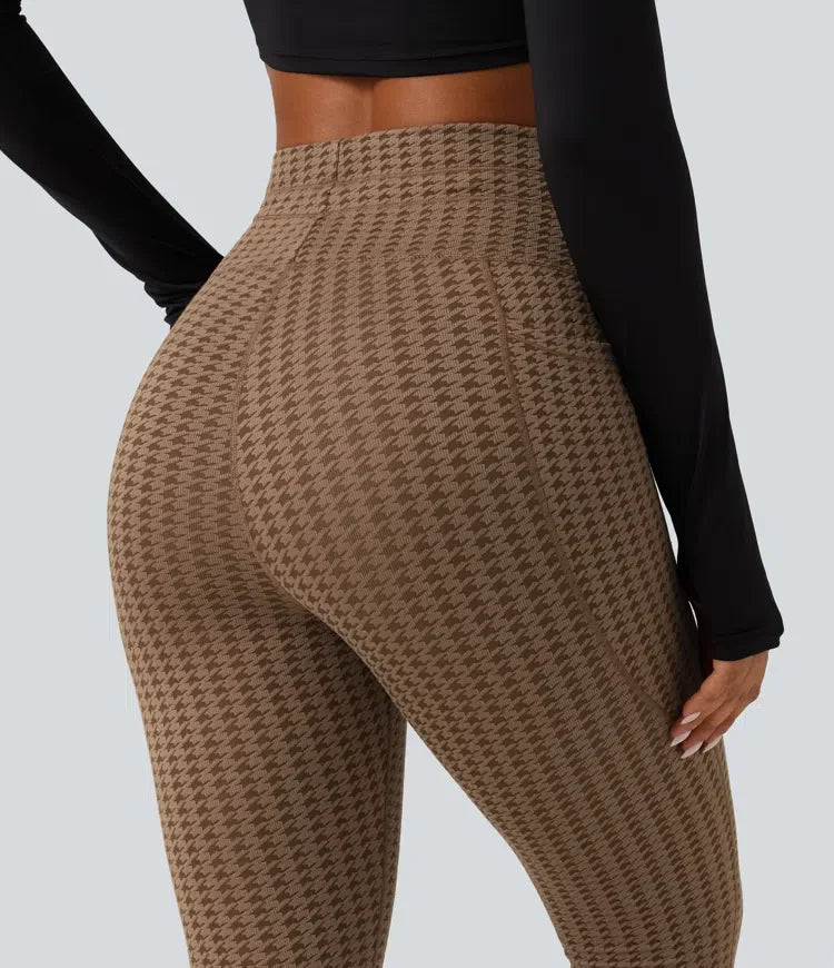 Högmidjad dragsko hundtand yogaleggings med fickor