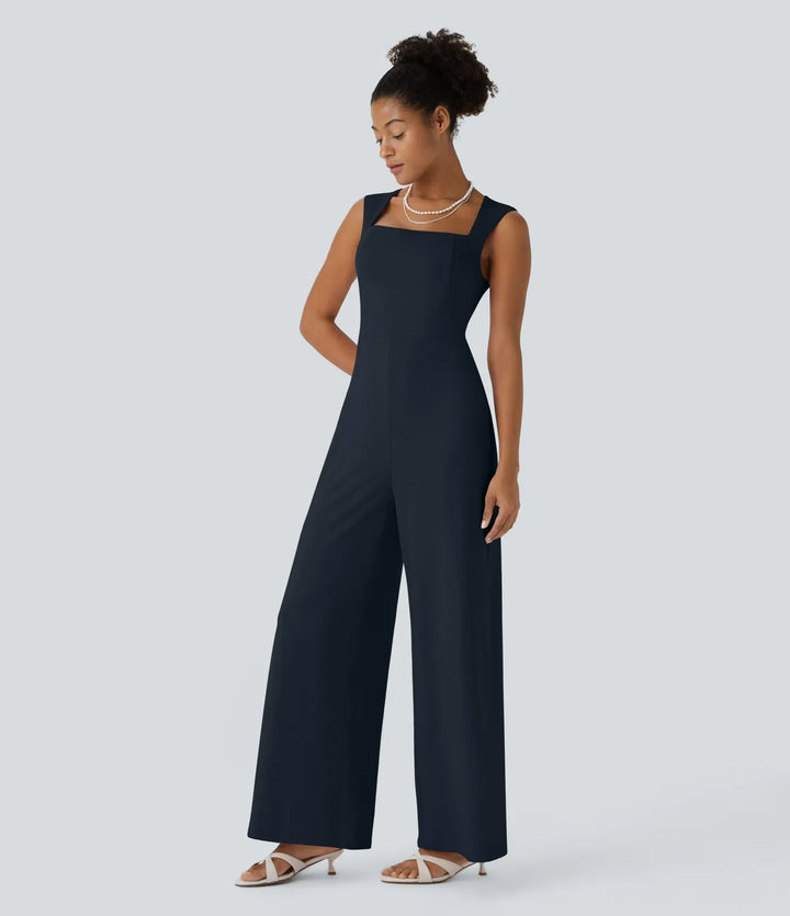 Fyrkantig halsringning ärmlös jumpsuit