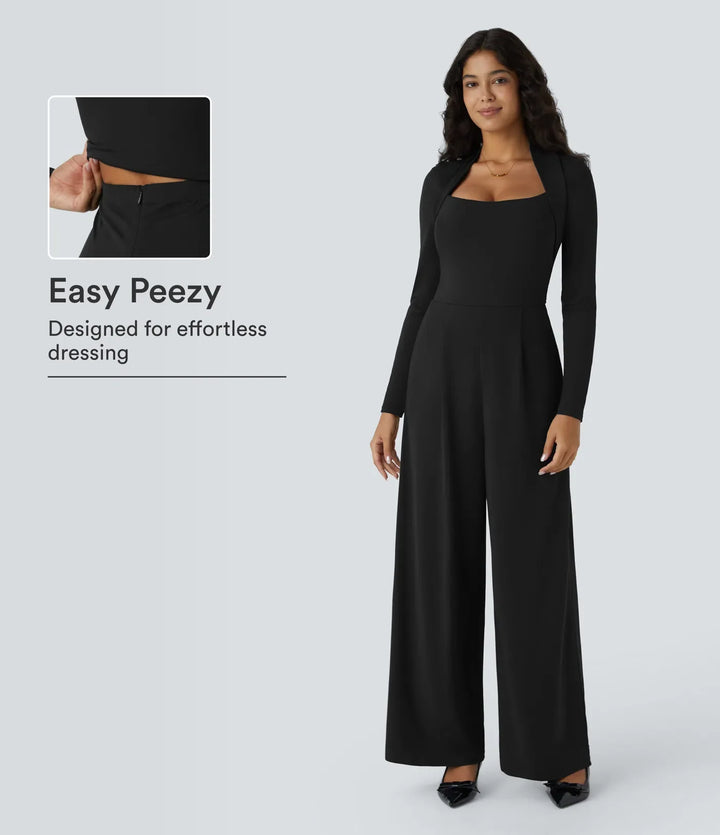 Långärmad ficka vida ben jumpsuit-Easy Peezy