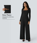 Långärmad ficka vida ben jumpsuit-Easy Peezy