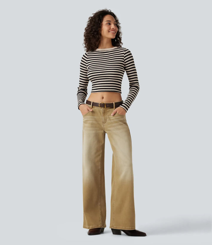 Med låg midja vida ben färgglad vardagsjeans med fickor