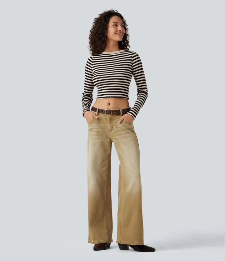 Låg midja vida ben färgstark vardagsjeans med fickor