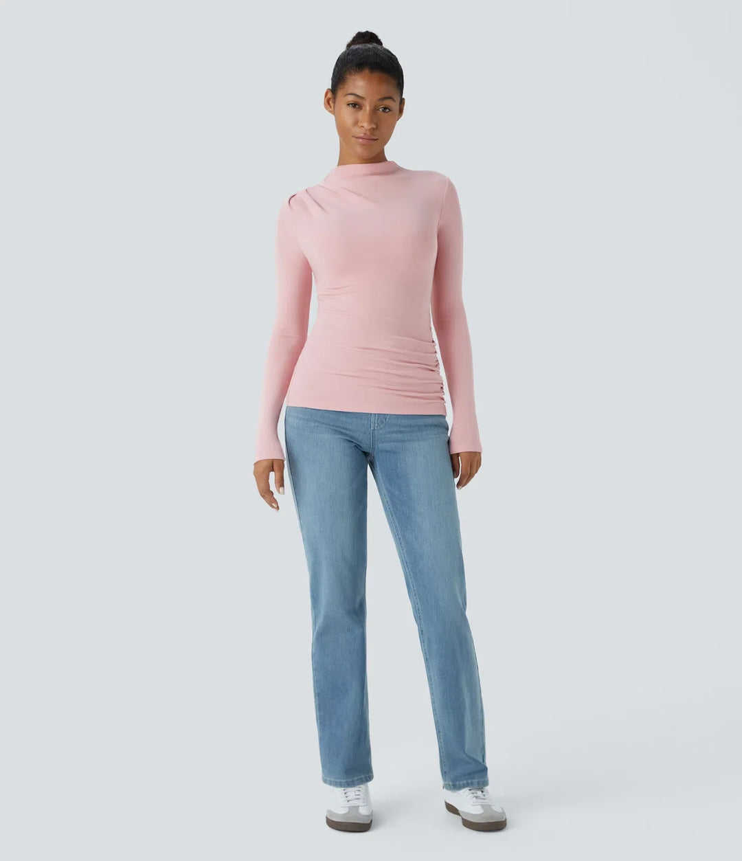 Trattkrage långärmad rynkat skinny värmande vardagstopp