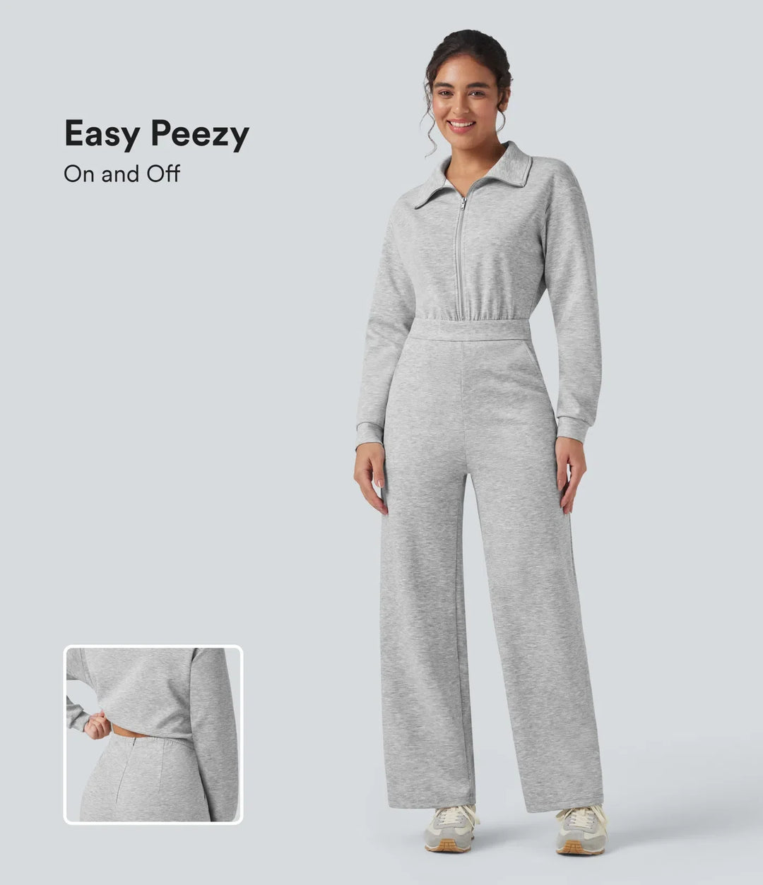 Slagkrage dragkedja långärmad vardaglig jumpsuit med fickor-Easy Peezy