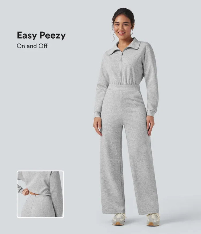 Slagkrage dragkedja långärmad vardaglig jumpsuit med fickor-Easy Peezy