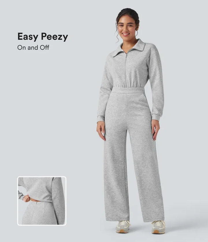 Slagkrage dragkedja långärmad vardaglig jumpsuit med fickor-Easy Peezy