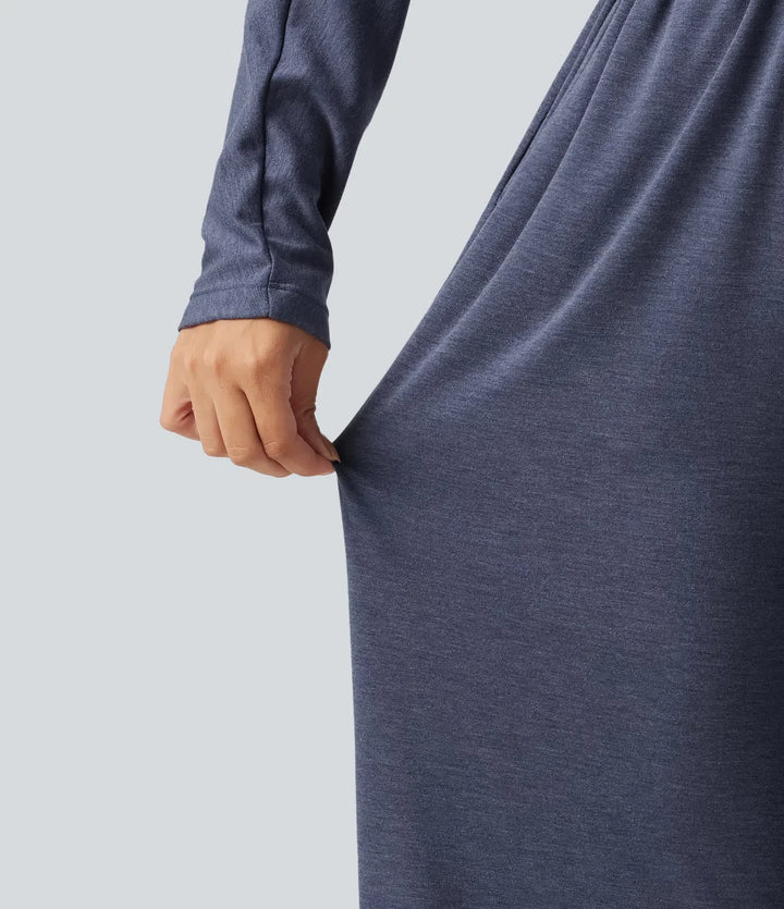 V-ringad långärmad arbetsjumpsuit med fickor