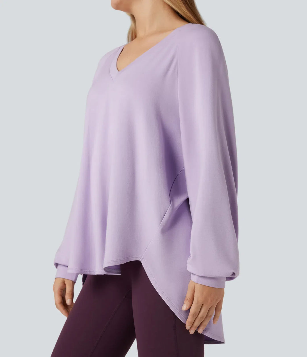 V-ringad långärmad hög-låg vardaglig sweatshirt