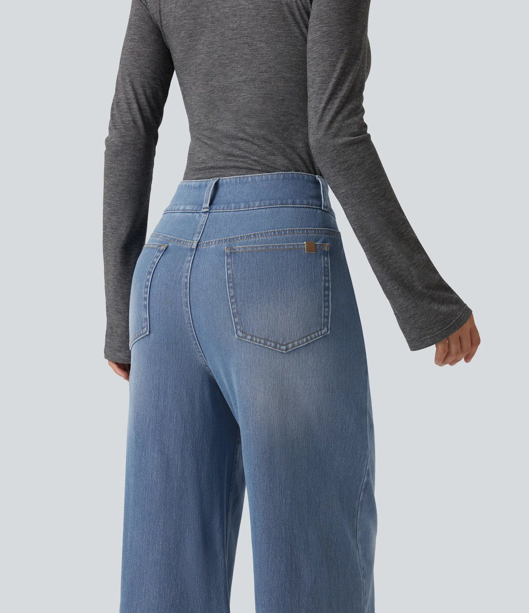 Lyckera Flex medelhög midja vida ben vardagsjeans med fickor