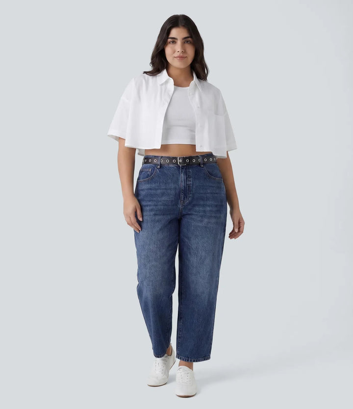 Halara Flex med låg midja ballongformade ben vardagsjeans i plusstorlek med fickor