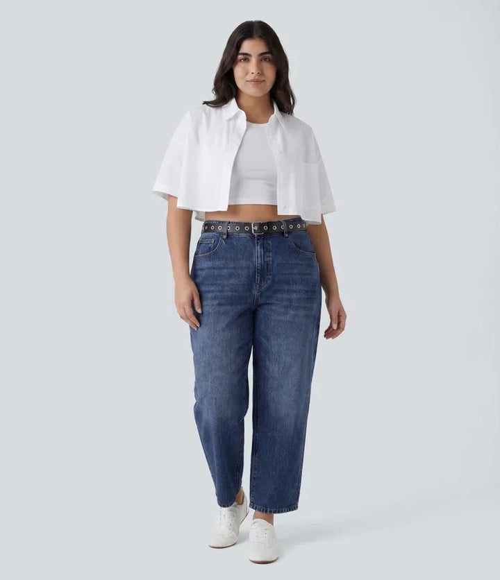 Halara Flex med låg midja ballongformade ben vardagsjeans i plusstorlek med fickor